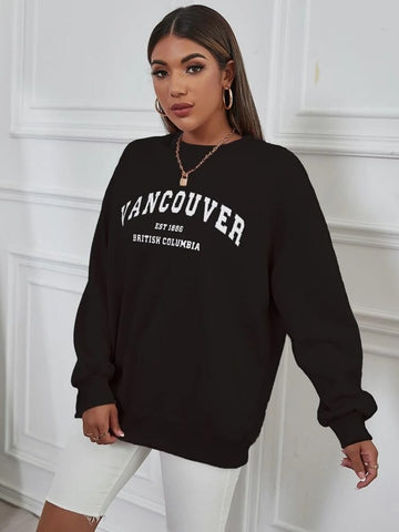 Deep Black Color Women's Comfortable Graphic Print Sweatshirt