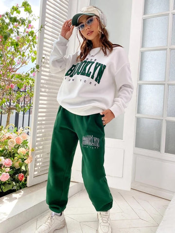 Basil Green and White Color Graphic Printed Women's Comfortable Set