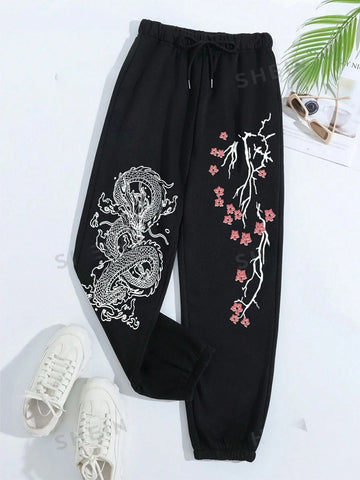 Women's Cozy Fit Lowers with Trendy Dragon Print